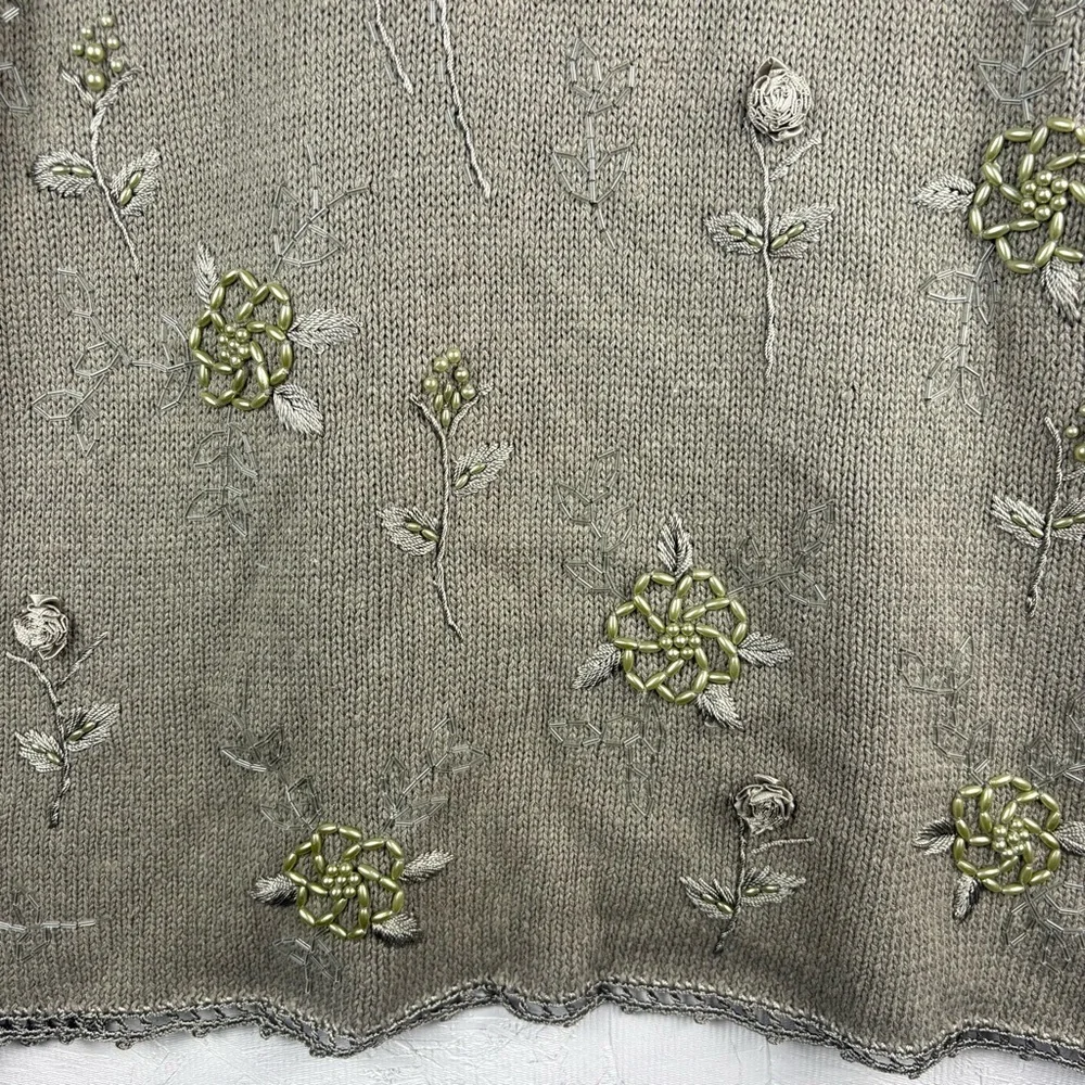 Vintage Shenanigans Embroidered and Beaded Beige Crocheted Sweater L - Picture 4 of 11